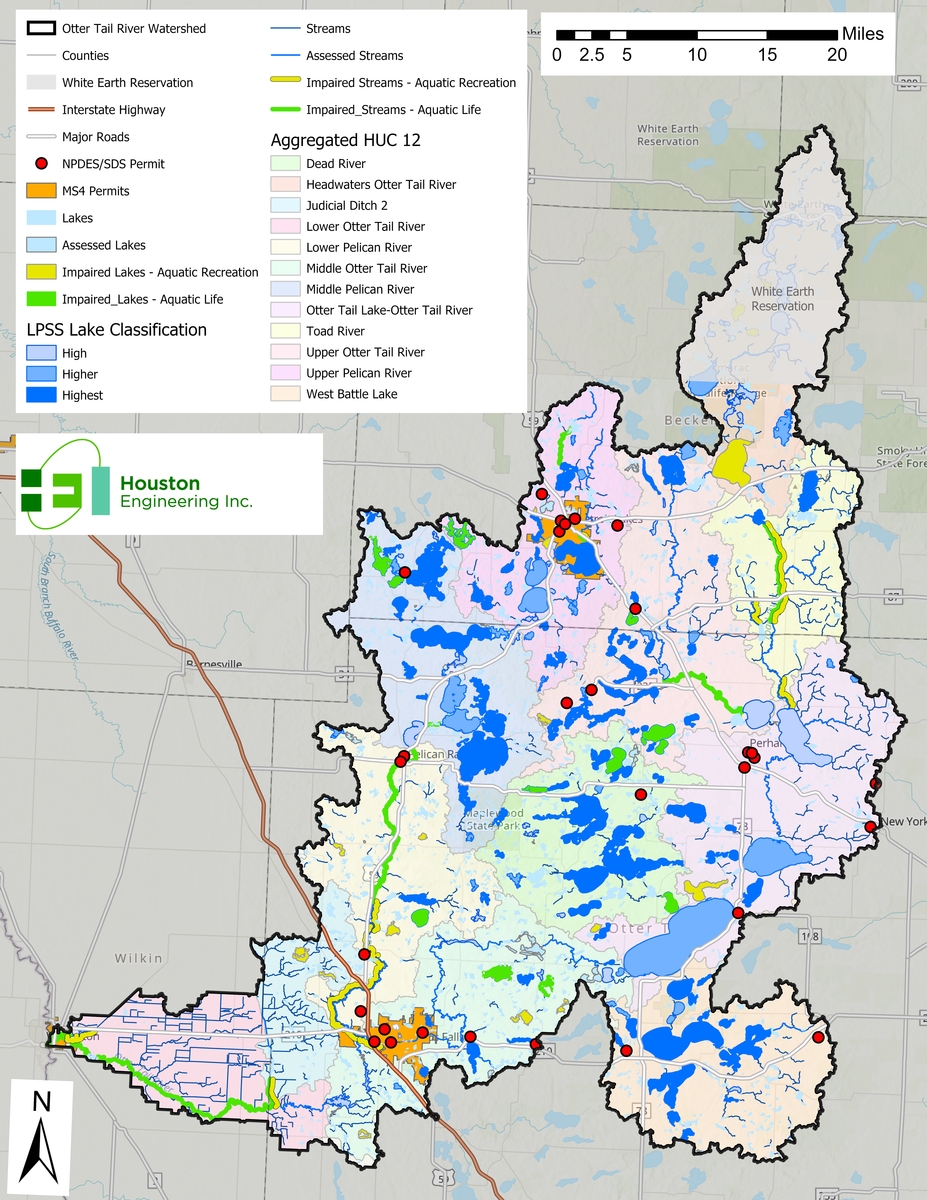 OT impairments Map of the Otter Tail River watershed.